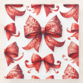Red Christmas Bows Glazen Onderzetter (Voorkant)