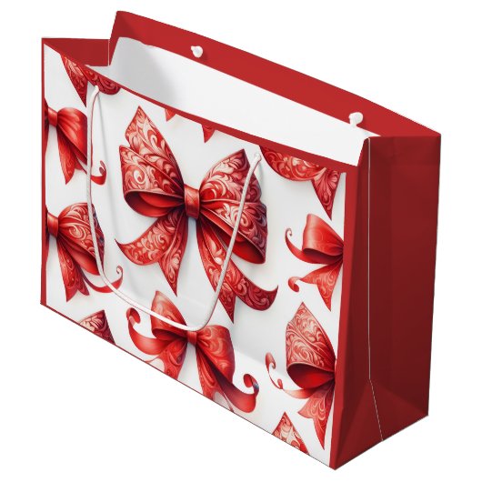 Red Christmas Bows Groot Cadeauzakje (Voorkant Gekanteld)
