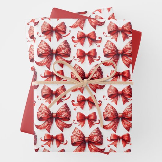 Red Christmas Bows Inpakpapier Vel (In situ)