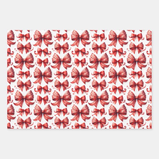 Red Christmas Bows Inpakpapier Vel (Voorkant)