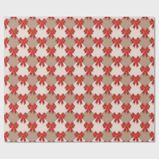 Red Christmas Bows on Checker Cadeaupapier (Vlak)
