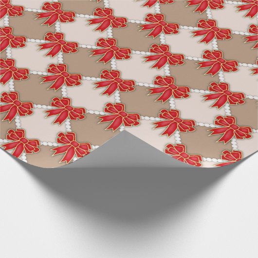 Red Christmas Bows on Checker Cadeaupapier (Hoek)