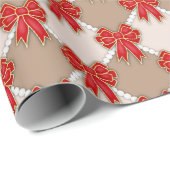 Red Christmas Bows on Checker Cadeaupapier (Rol Hoek)