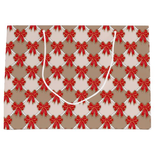Red Christmas Bows on Checker Groot Cadeauzakje (Voorkant)