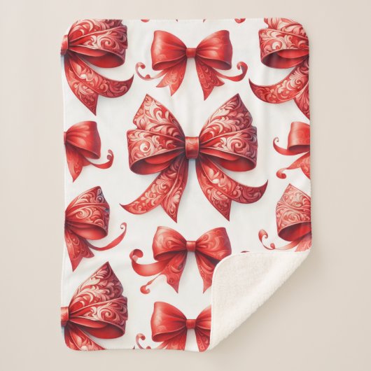 Red Christmas Bows Sherpa Deken (Voorkant)