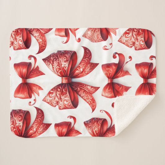 Red Christmas Bows Sherpa Deken (Voorkant (horizontaal))