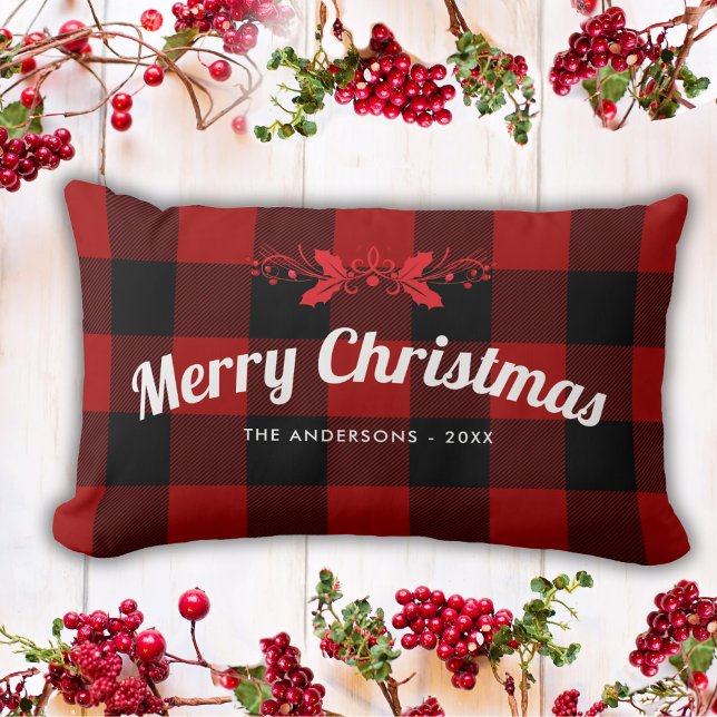 Red Christmas Buffalo Plaid Boerderij Sierkussen Kussen (Creator heeft geüpload)