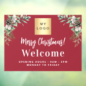 Red Christmas business logo welkom openingstijden Raamsticker (Vel 3)