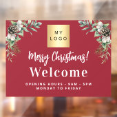 Red Christmas business logo welkom openingstijden Raamsticker (Vel 2)