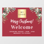 Red Christmas business logo welkom openingstijden Raamsticker (Vel)