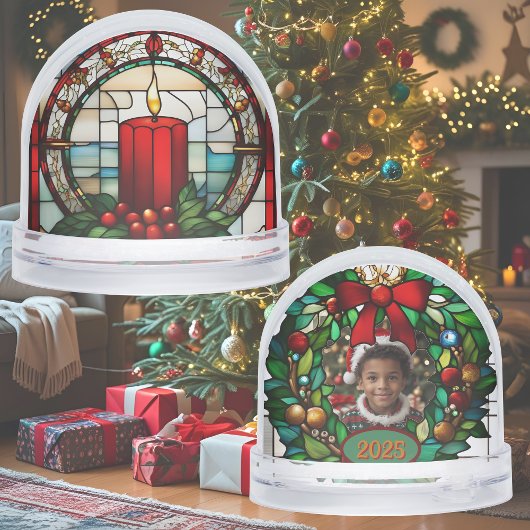 Red Christmas Candle Faux Glas in lood Sneeuwbol