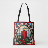 Red Christmas Candle Faux Glas in lood Tote Bag (Voorkant)
