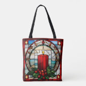 Red Christmas Candle Faux Glas in lood Tote Bag (Achterkant)