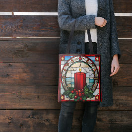 Red Christmas Candle Faux Glas in lood Tote Bag
