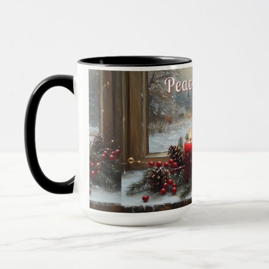 Red Christmas Candles Pine Cones Peace on Earth Mok (Links)