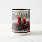 Red Christmas Candles Pine Cones Peace on Earth Mok (Midden)