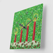 Red Christmas Candles, pretty sparkling design Vierkante Klok (Hoek)