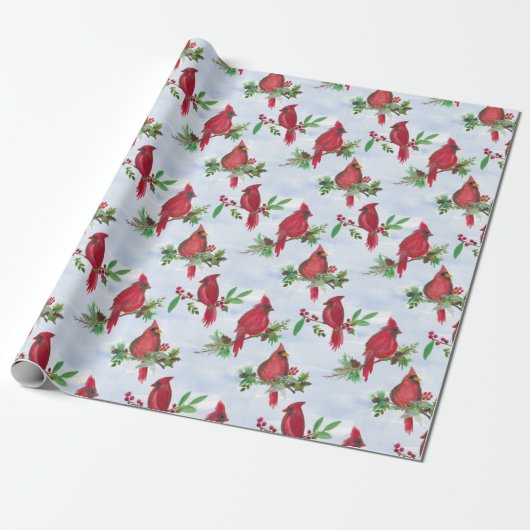 Red Christmas Cardinal Wrapping Paper Religous Cadeaupapier (Uitgerold)