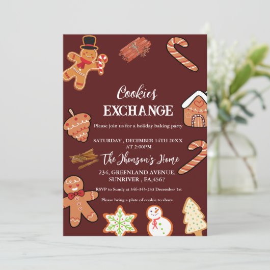 Red Christmas Cookies Exchange Party uitnodiging (Staand voorkant)