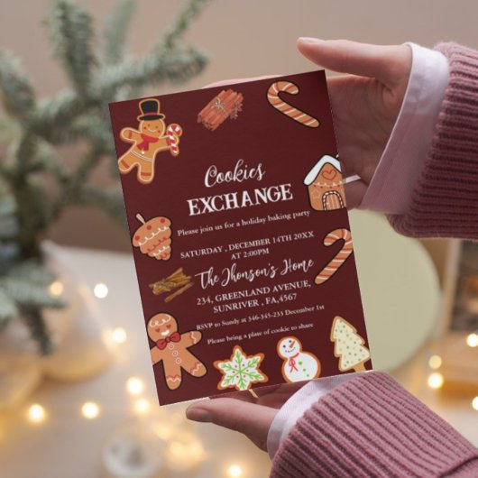 Red Christmas Cookies Exchange Party uitnodiging