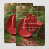 Red Christmas Cowboy Hat Bridesmaids Luncheon Kaart (Voorkant / Achterkant)