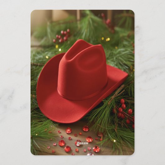 Red Christmas Cowboy Hat Brunch & Bubbly Kaart (Achterkant)