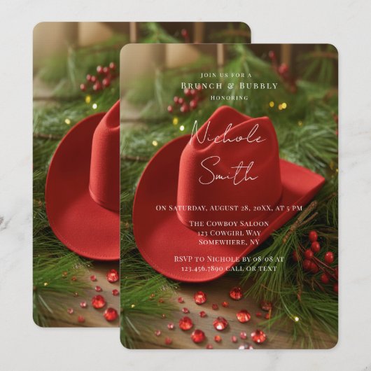 Red Christmas Cowboy Hat Brunch & Bubbly Kaart (Voorkant / Achterkant)