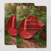 Red Christmas Cowboy Hat Engagement Party Kaart (Voorkant / Achterkant)