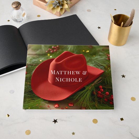 Red Christmas Cowboy Hat Wedding Gastenboek (Voorkant open)