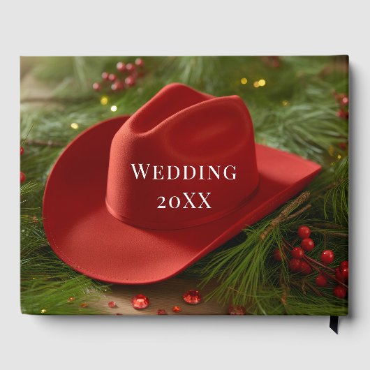 Red Christmas Cowboy Hat Wedding Gastenboek (Achterkant)