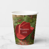 Red Christmas Cowboy Hat Wedding Papieren Bekers (Achterkant)