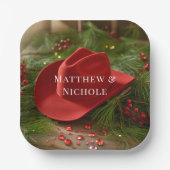 Red Christmas Cowboy Hat Wedding Papieren Bordje (Voorkant)