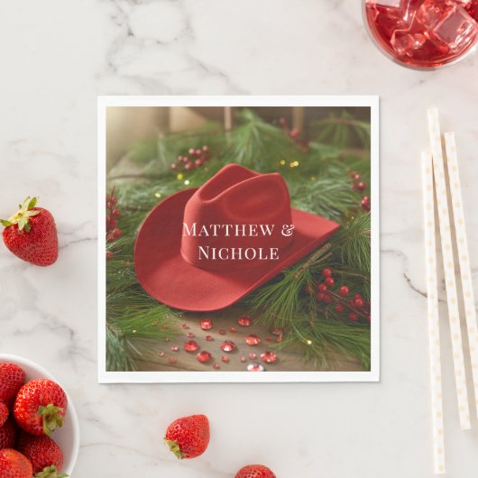 Red Christmas Cowboy Hat Wedding Servet (Insitu)