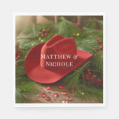 Red Christmas Cowboy Hat Wedding Servet (Voorkant)