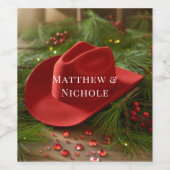 Red Christmas Cowboy Hat Wedding Wijn Etiket (Enkel label)