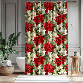 Red Christmas Curtain Floral Touch for the Home Douchegordijn