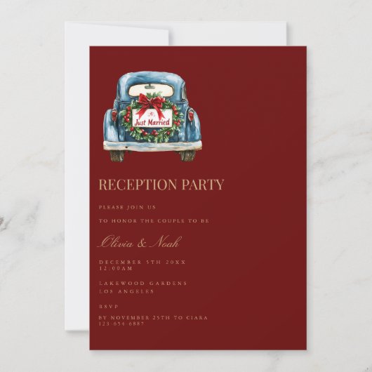 Red Christmas Decor Receptie Uitnodiging Kaart (Voorkant)