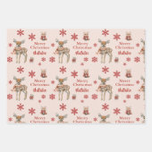 Red Christmas Deer & Fox gepersonaliseerd Inpakpapier Vel (Voorkant 3)