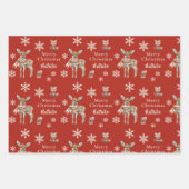 Red Christmas Deer & Fox gepersonaliseerd Inpakpapier Vel (Voorkant)