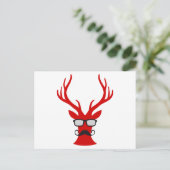 Red Christmas deer with mustache and nerd glasses Feestdagenkaart (Staand voorkant)