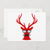 Red Christmas deer with mustache and nerd glasses Feestdagenkaart (Voorkant / Achterkant)