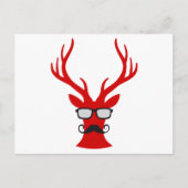 Red Christmas deer with mustache and nerd glasses Feestdagenkaart (Voorkant)