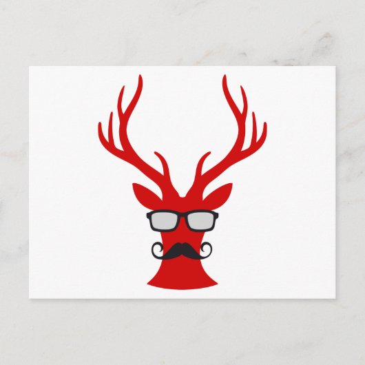 Red Christmas deer with mustache and nerd glasses Feestdagenkaart (Voorkant)