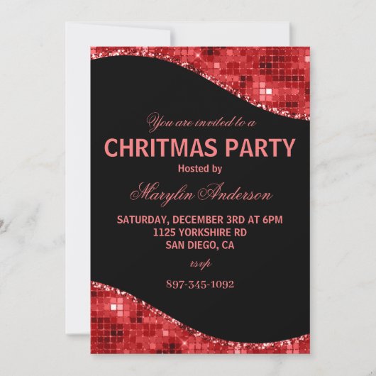 RED CHRISTMAS DISCO SHIMMER CUSTOM KAART (Voorkant)