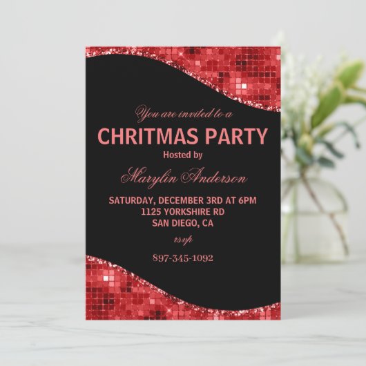 RED CHRISTMAS DISCO SHIMMER CUSTOM KAART (Staand voorkant)