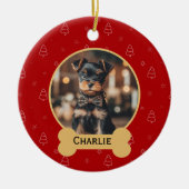Red Christmas Dog Name Holiday Keepsake Keramisch Ornament (Voorkant)
