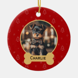 Red Christmas Dog Name Holiday Keepsake Keramisch Ornament