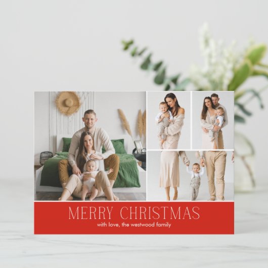 RED Christmas Elegant 4 Collage Fotobericht Feestdagenkaart (Staand voorkant)