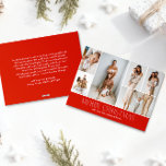 RED Christmas Elegant 6 Collage Photo message Feestdagenkaart<br><div class="desc">Share your family’s highlights with this year-in-review Christmas card featuring a simple, minimal, and clean design. The front includes a modern 6-photo collage paired with the festive greeting “Merry Christmas” in an elegant serif font over a timeless festive red color, with space to personalize your family name or the year....</div>