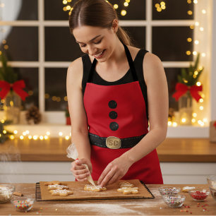 Red Christmas Elf Kostuum Monogram Vakantie Schort